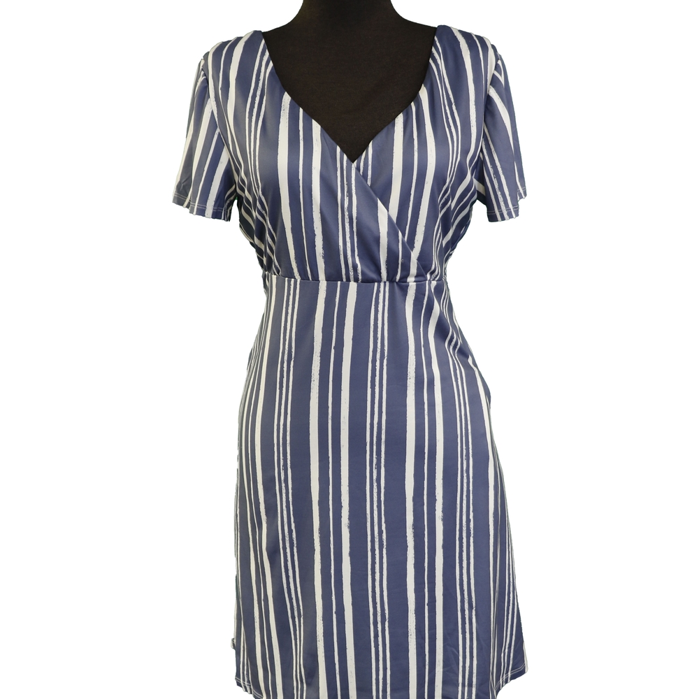 Elegant Blue Striped Dress